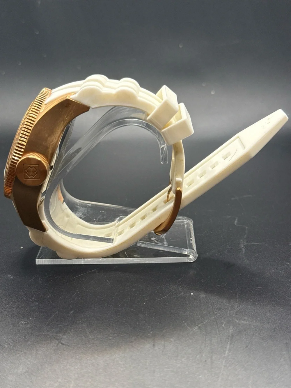Invicta Gold Bezel Rose Gold Dial White Strap Watch